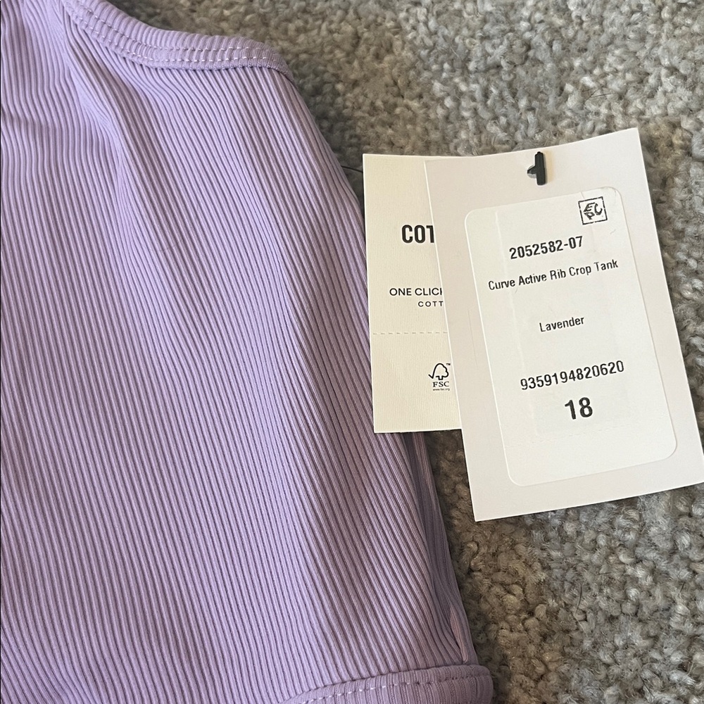 NWT COTTON ON Curve Active Rib Crop Tank Lavender 18 - Picture 3 of 5